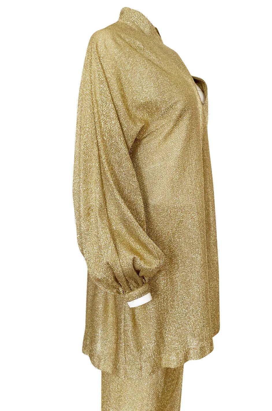 1970s Halston Bright Gold Metallic Lame Lurex Top & Pant Set