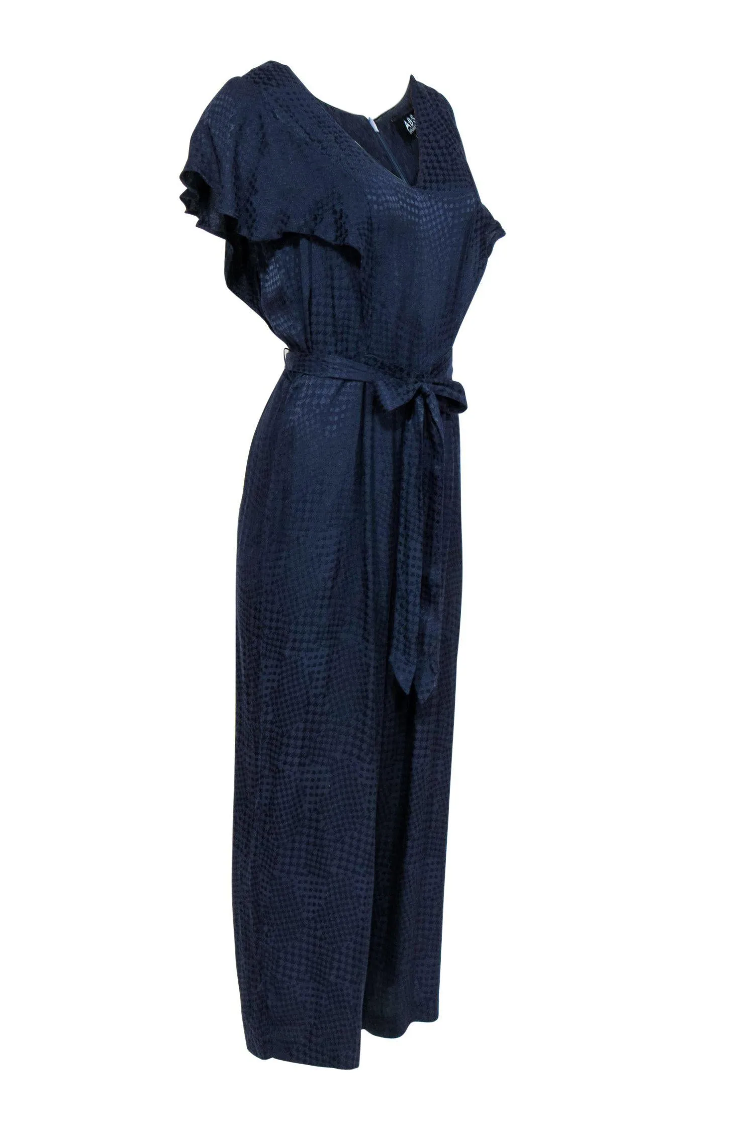 ABS Collections - Navy Houndstooth Textured Wide Leg Jumpsuit Sz 6