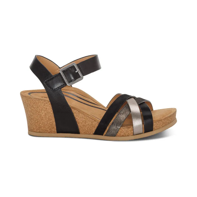 Aetrex Noelle Cork Wedge Quarter Strap Black