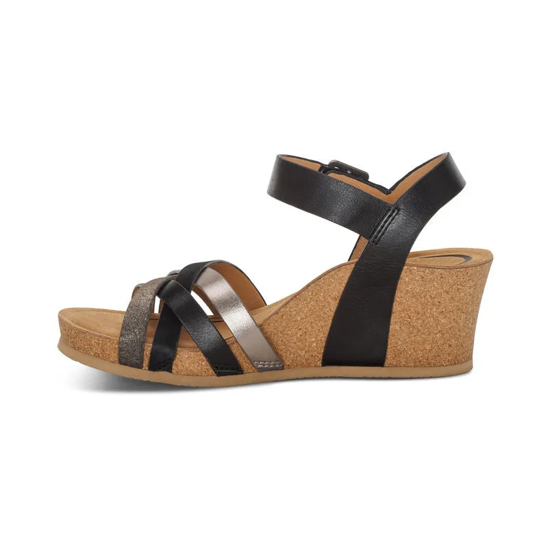 Aetrex Noelle Cork Wedge Quarter Strap Black