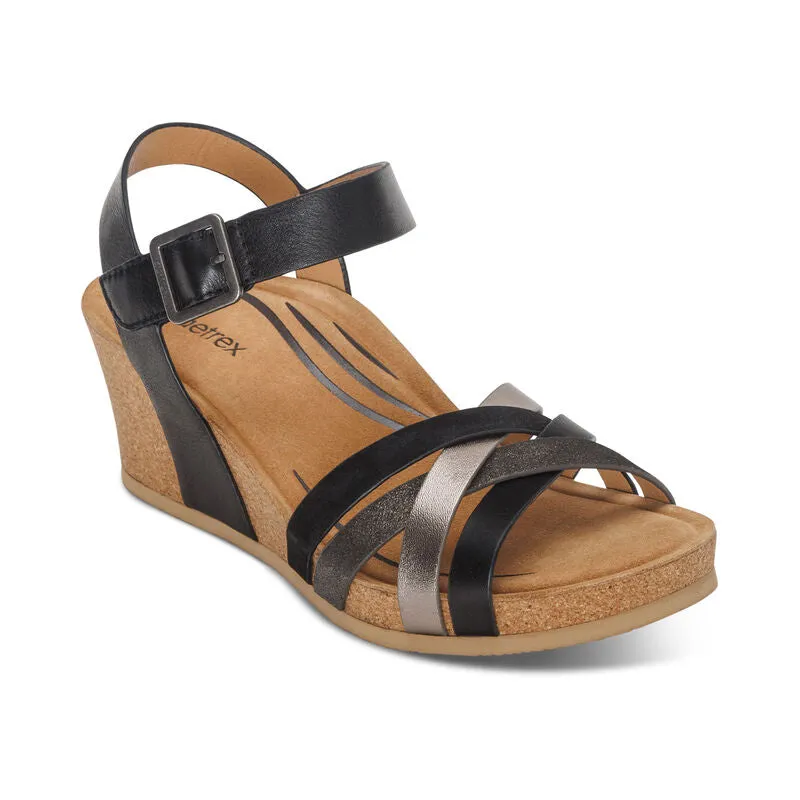 Aetrex Noelle Cork Wedge Quarter Strap Black