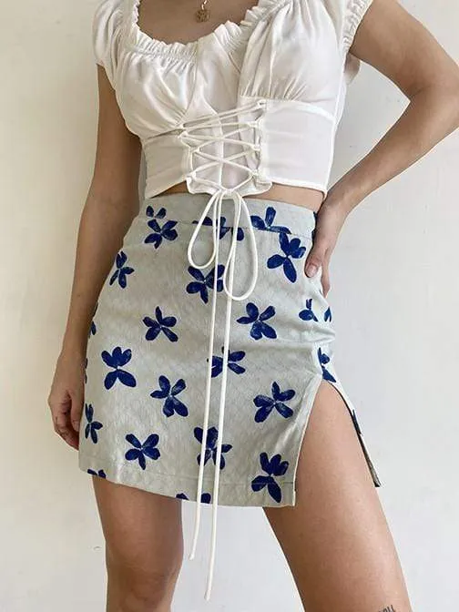 Alastair Floral Mini Skirt Sage Blue