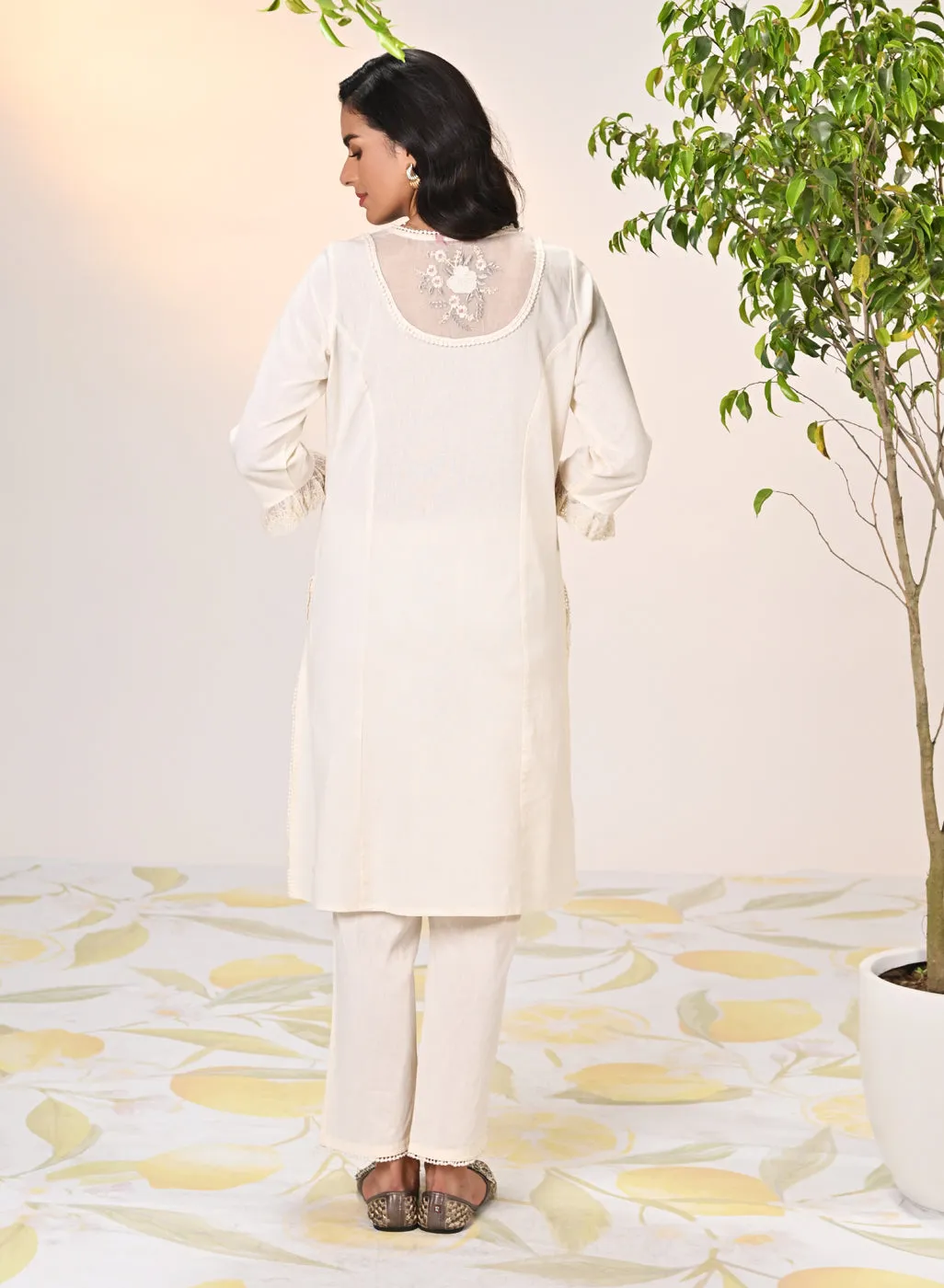 Amara Ivory Embroidered Cotton Kurta Set for Women