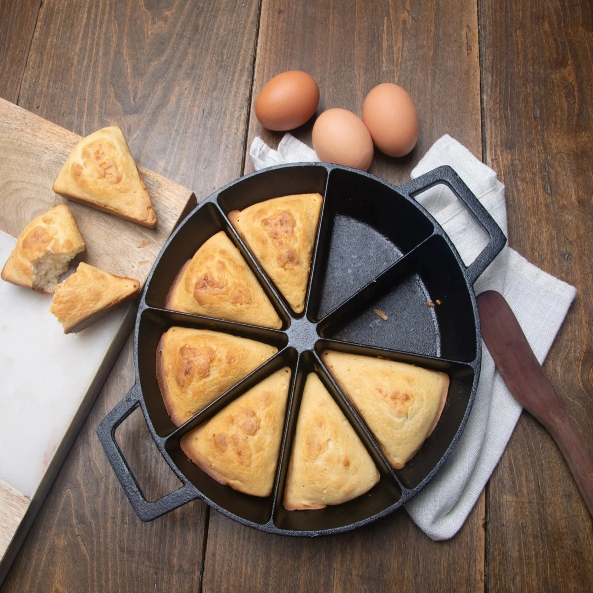 Bayou Classic 10" Round Cast Iron Wedge Cornbread Skillet Pan with Loop Handles