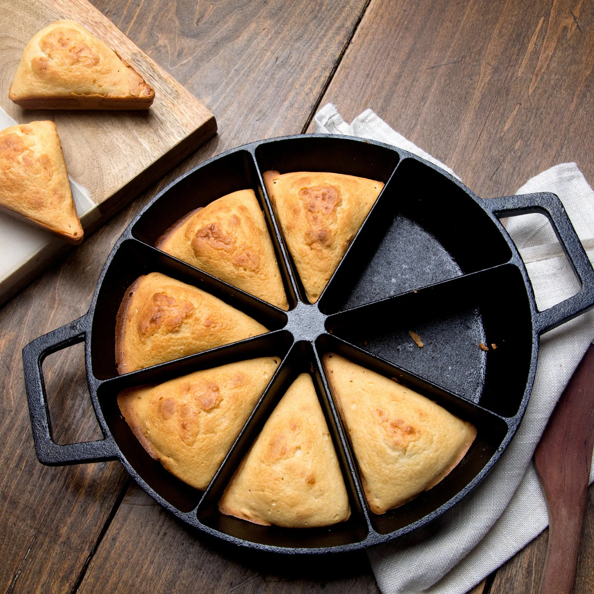 Bayou Classic 10" Round Cast Iron Wedge Cornbread Skillet Pan with Loop Handles