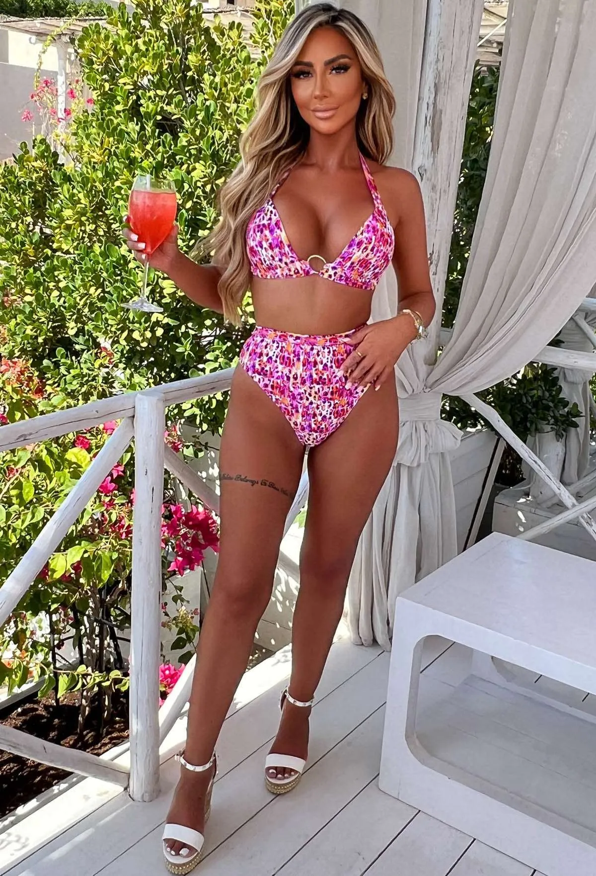 Beachy Allure Pink Printed Padded Cup Bikini With High Waist Brief