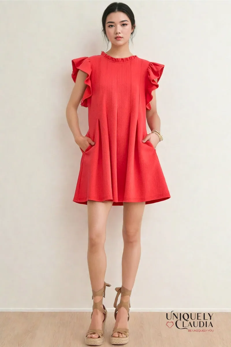 Becca Ruffle Sleeve Textured Mini Dress