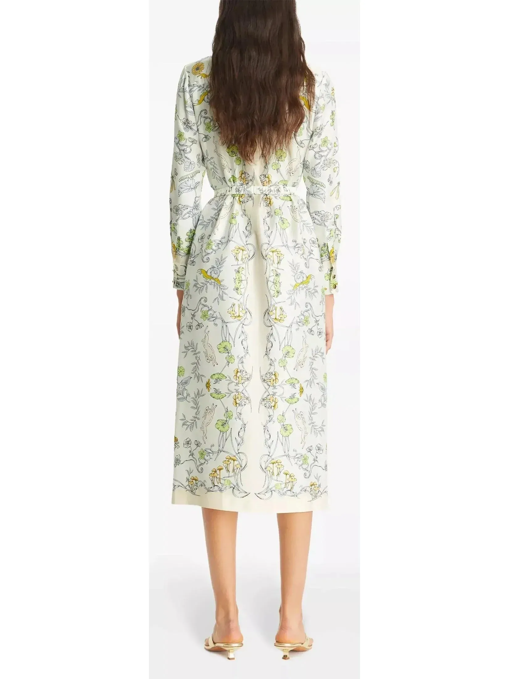 Belted Neutral Rabbit Field Printed Silk Twill Shirt Dress