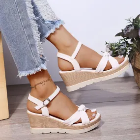 BerriesJam - 2024 Open Toe One Line Buckle Beach Sole Wedges