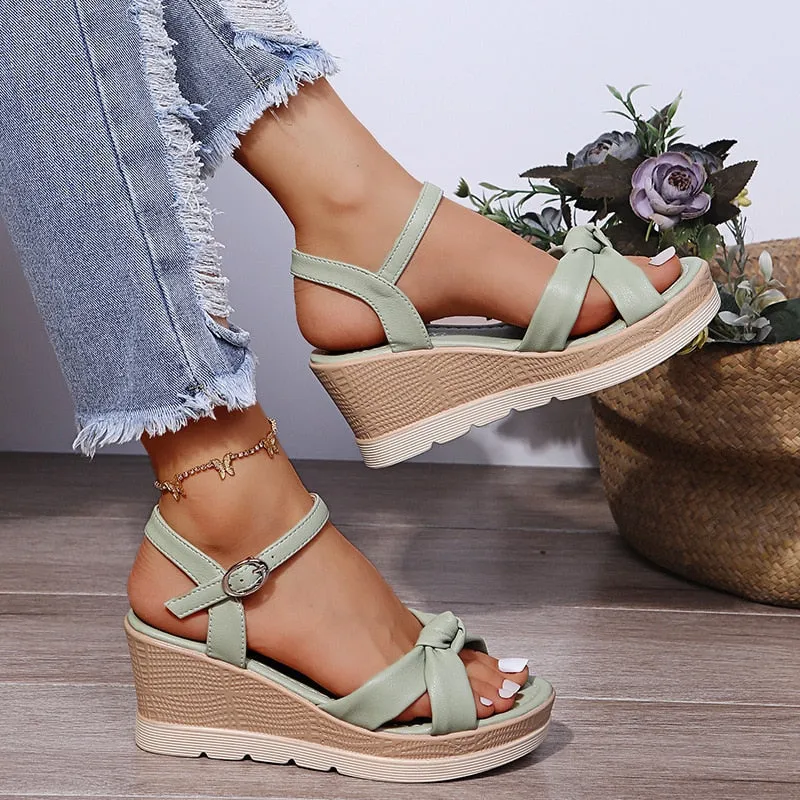 BerriesJam - 2024 Open Toe One Line Buckle Beach Sole Wedges