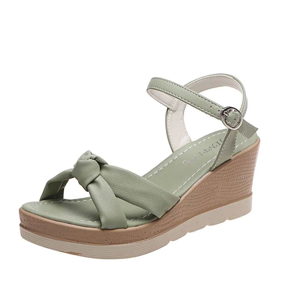 BerriesJam - 2024 Open Toe One Line Buckle Beach Sole Wedges