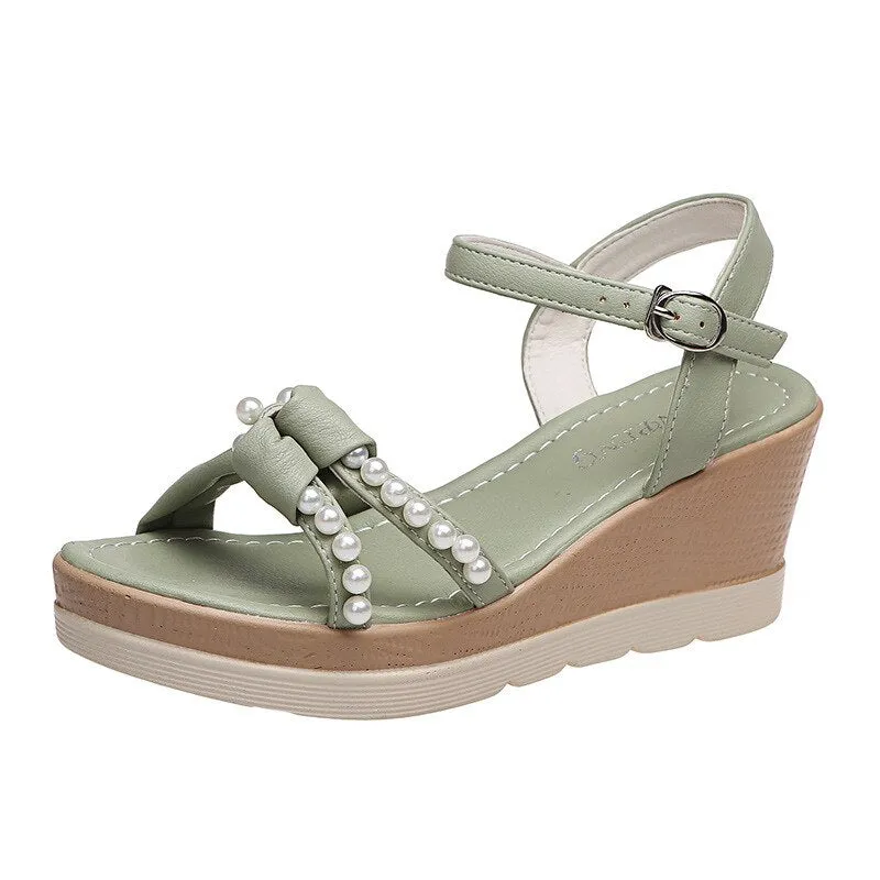 BerriesJam - 2024 Open Toe One Line Buckle Beach Sole Wedges