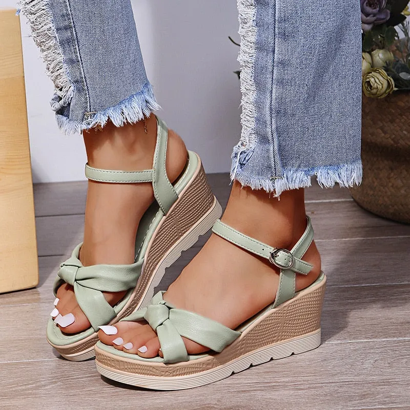 BerriesJam - 2024 Open Toe One Line Buckle Beach Sole Wedges