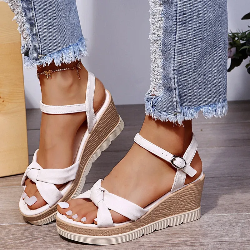 BerriesJam - 2024 Open Toe One Line Buckle Beach Sole Wedges