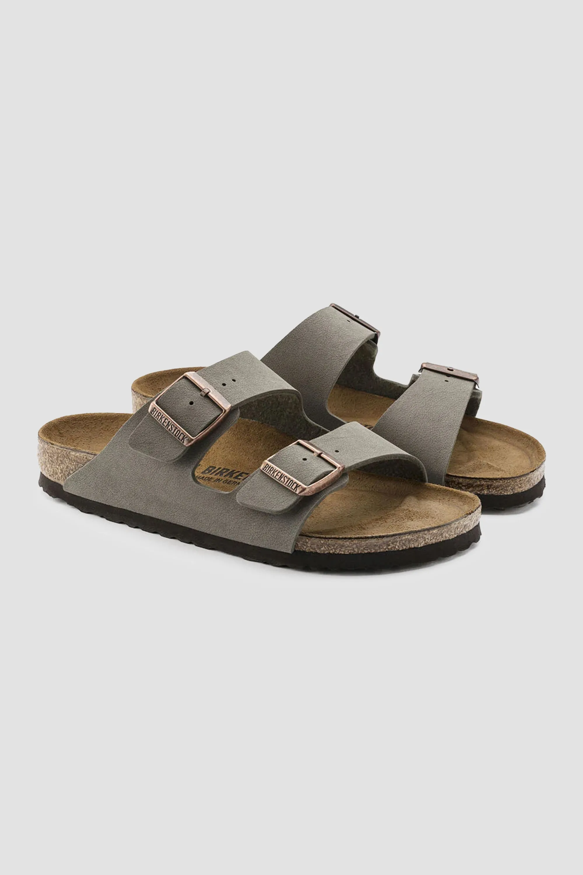 Birkenstock Unisex Arizona Birko Flor Birkibuc in Stone