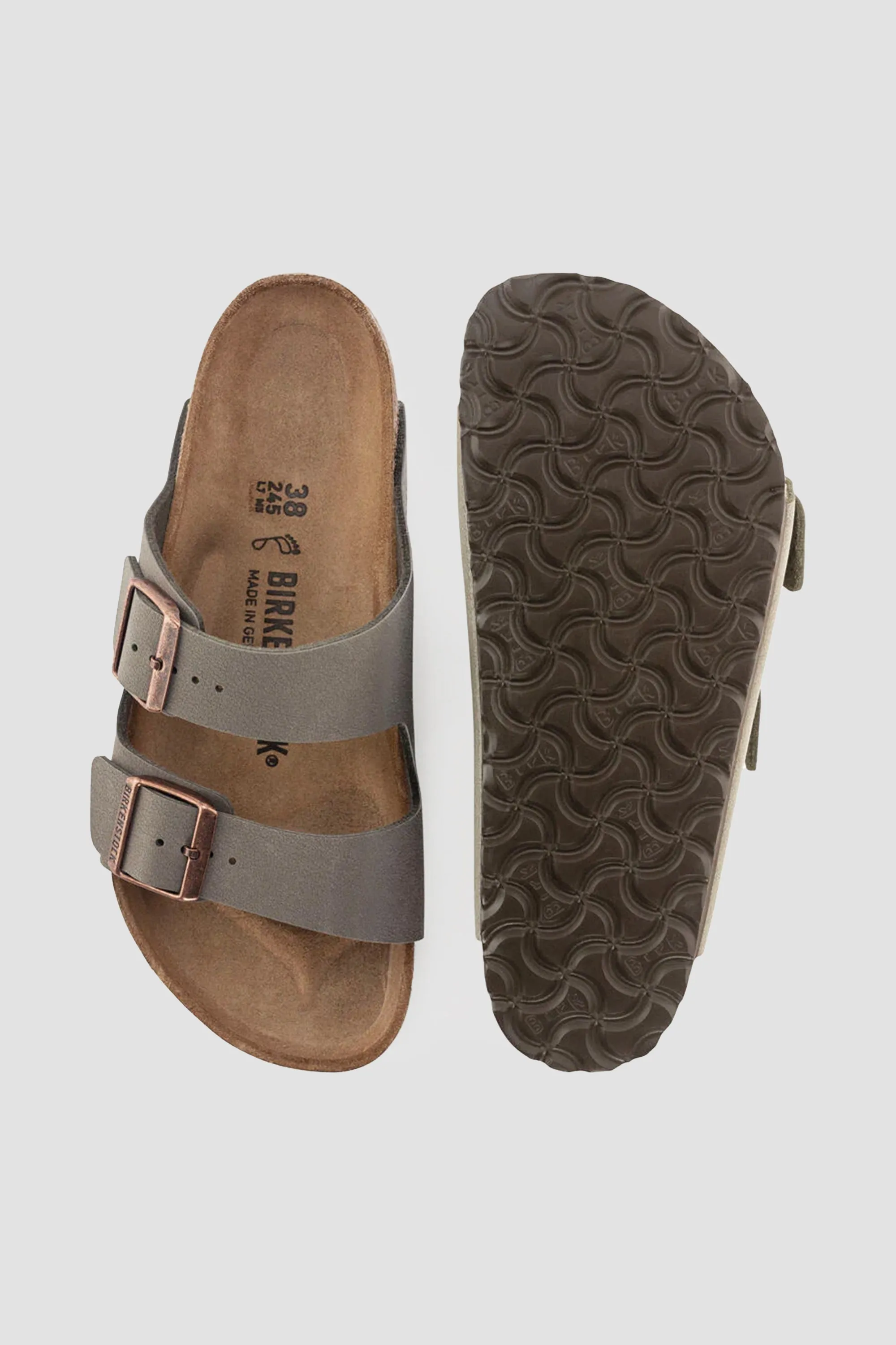 Birkenstock Unisex Arizona Birko Flor Birkibuc in Stone