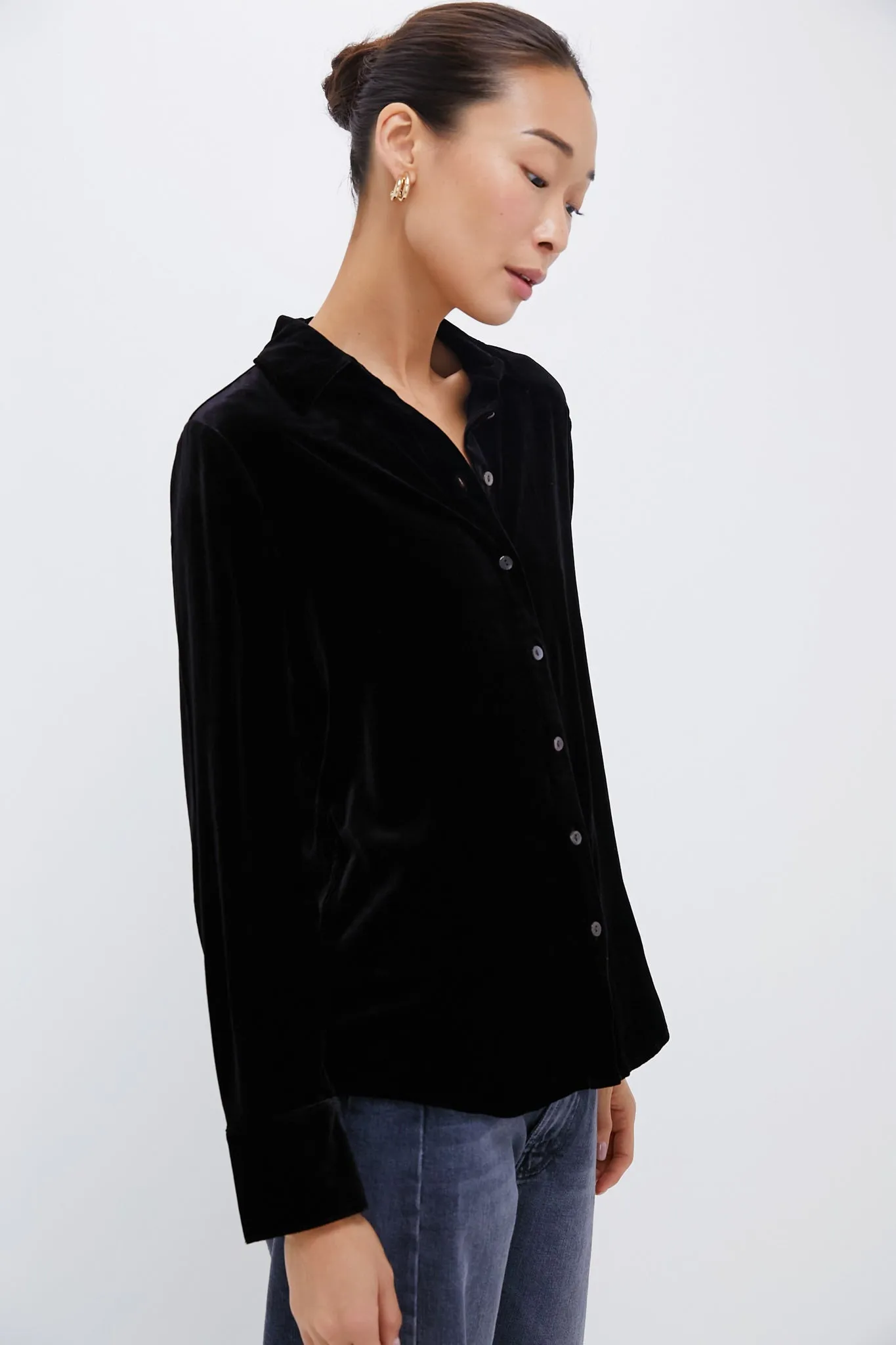 Black Stretch Silk Velvet Genevieve Shirt