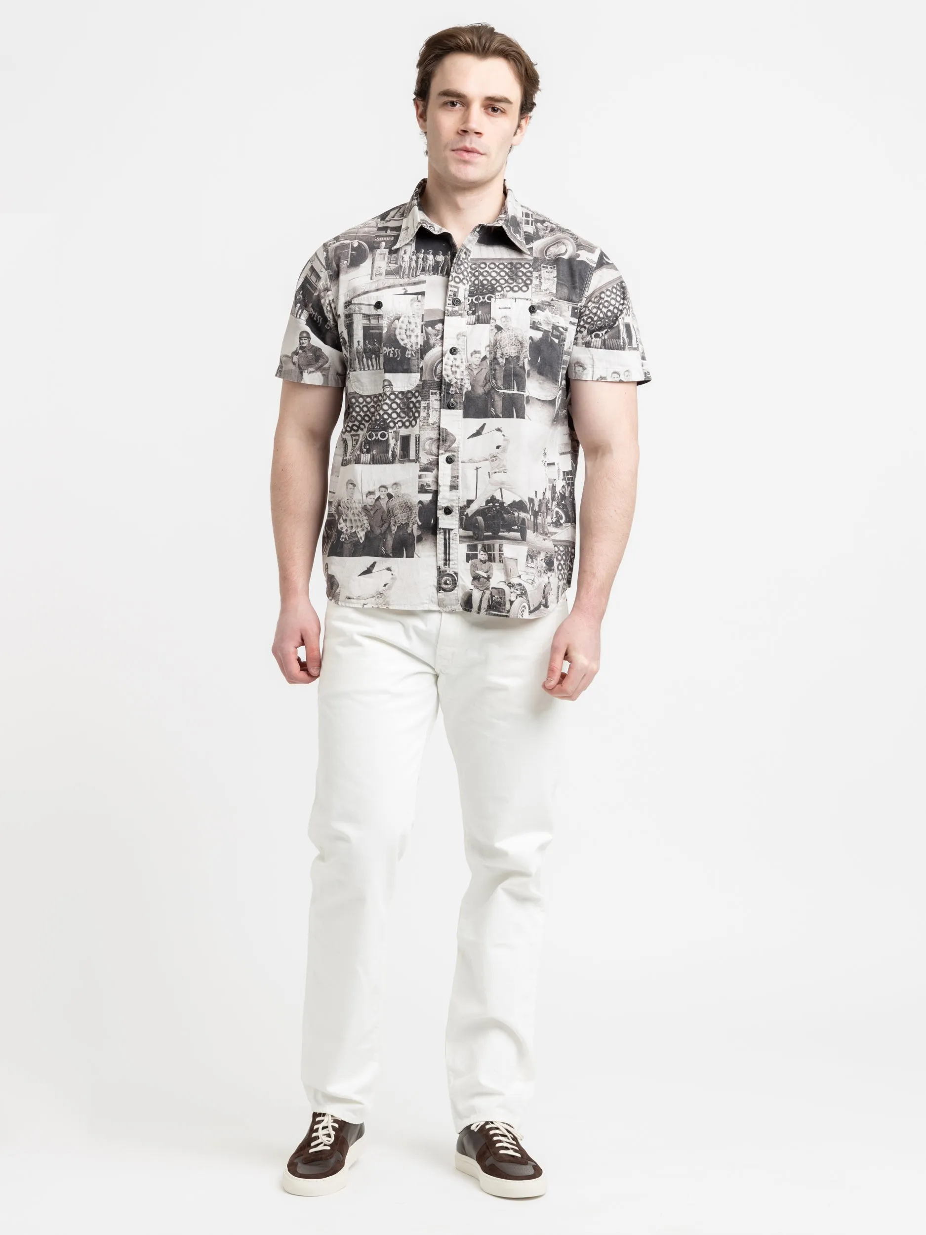 Black/White Photo-Print Twill Workshirt