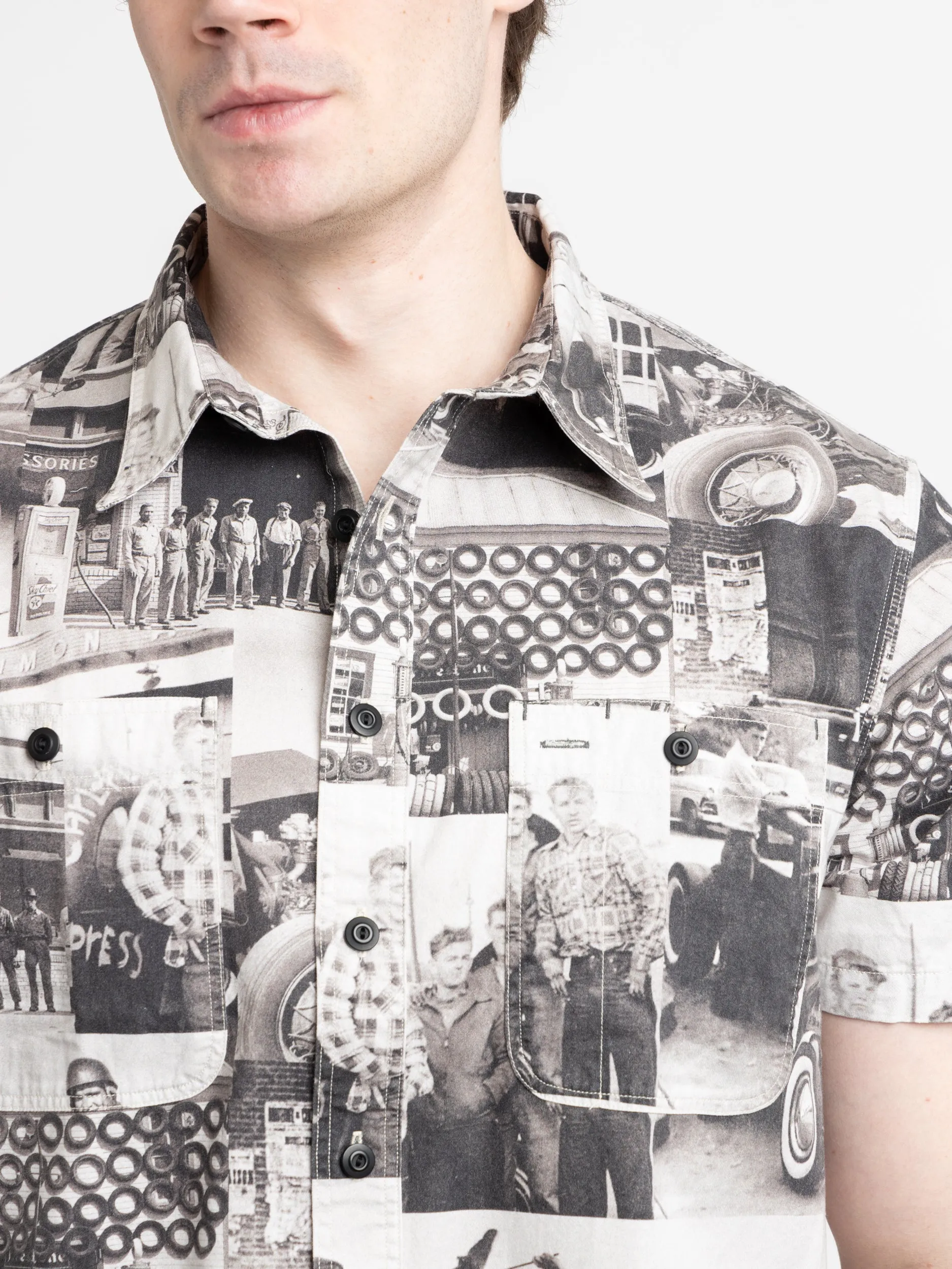 Black/White Photo-Print Twill Workshirt