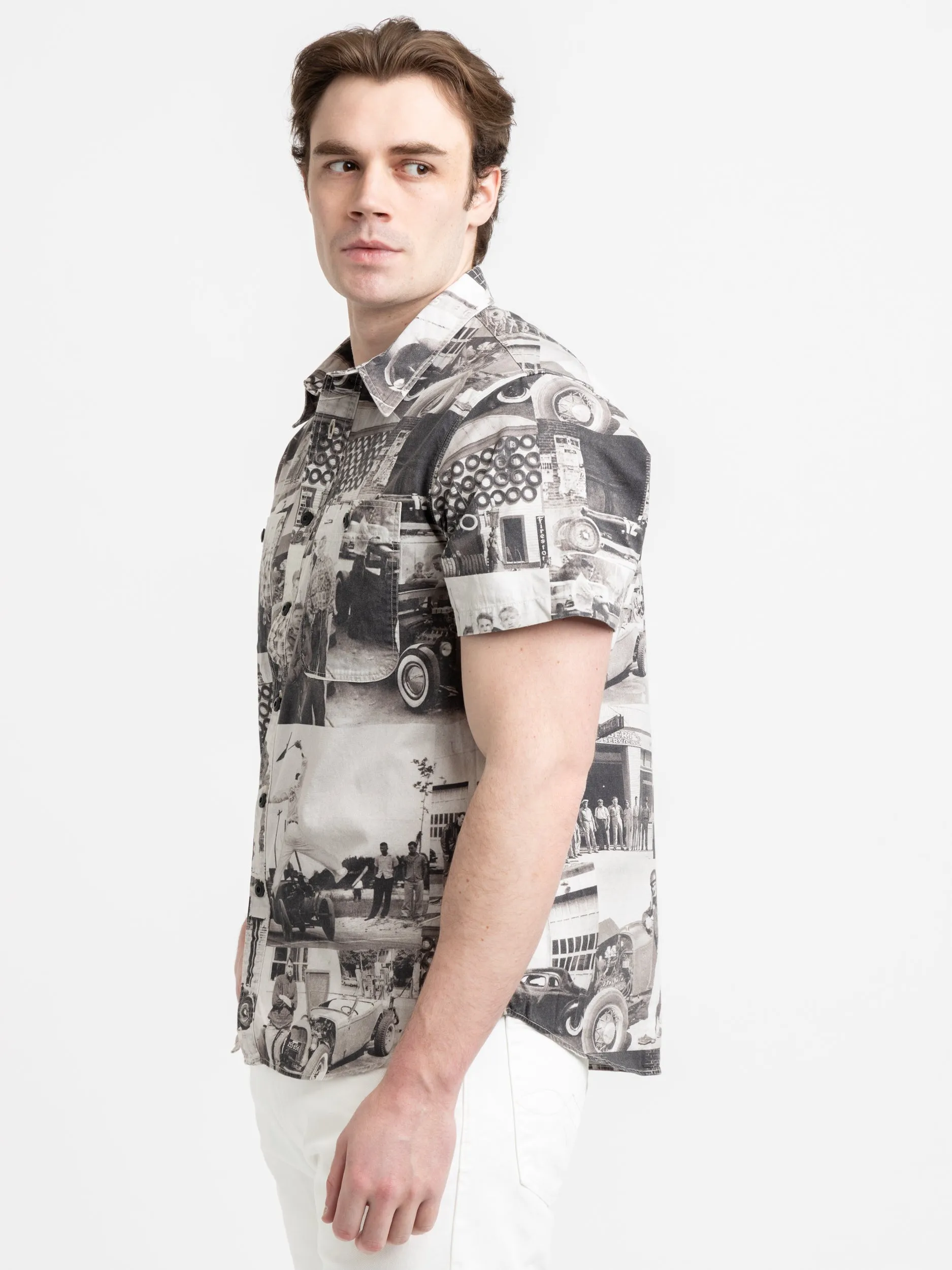 Black/White Photo-Print Twill Workshirt