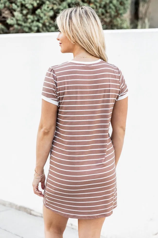 Blissful Days Brown And White Striped T-shirt Dress FINAL SALE