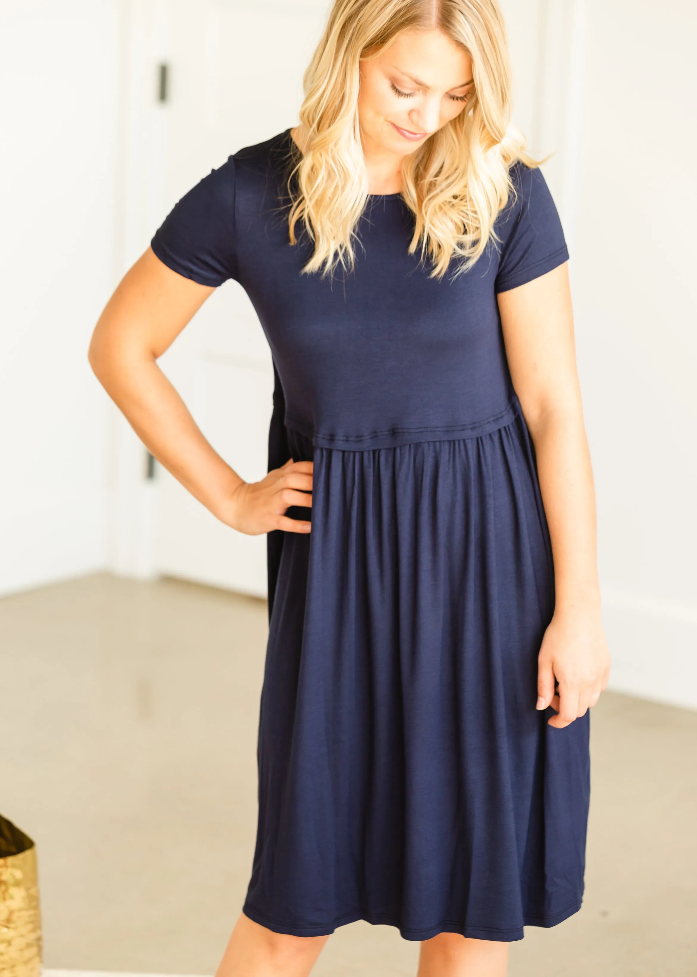 Blousy Front Navy Midi Dress - Final Sale