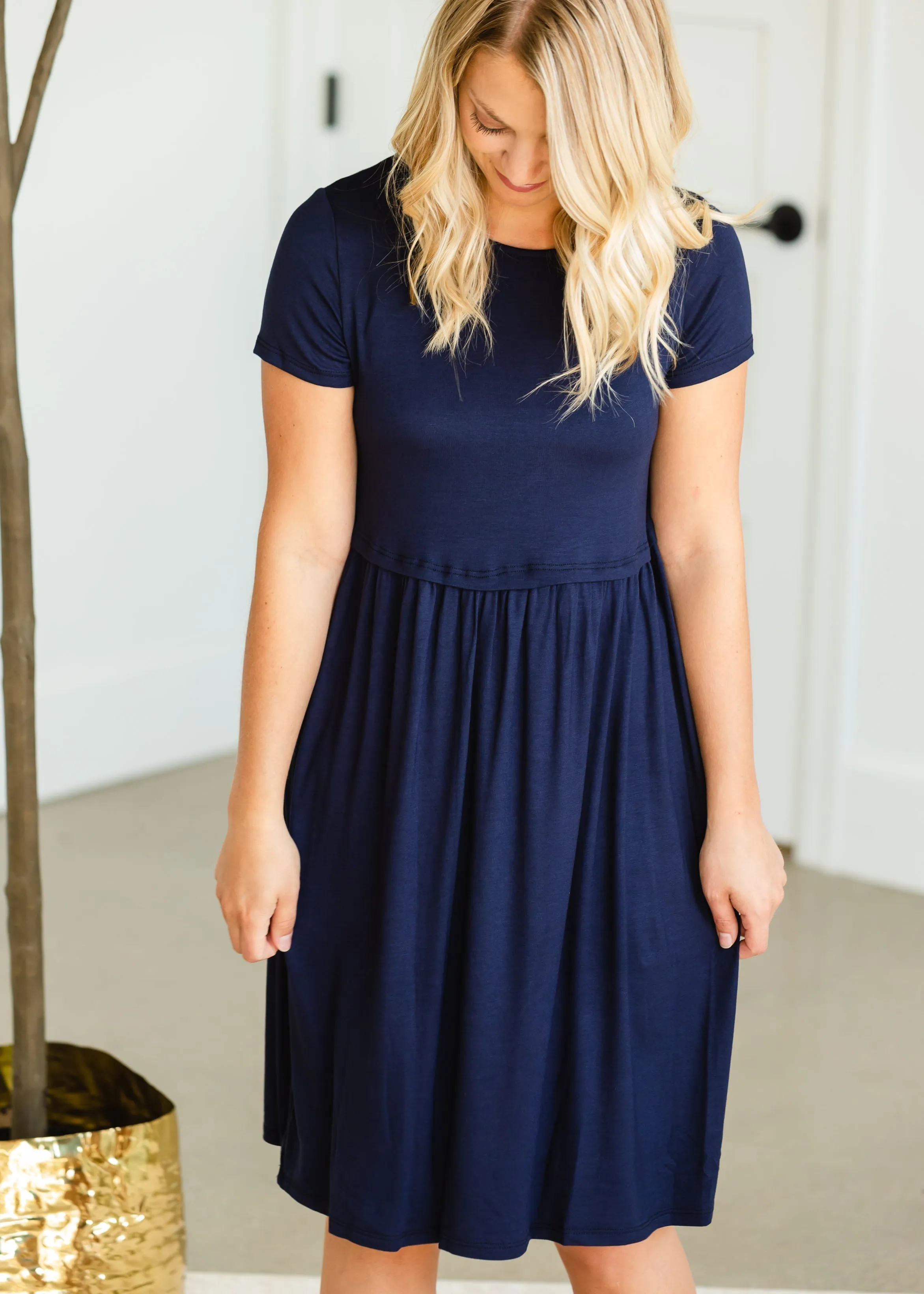 Blousy Front Navy Midi Dress - Final Sale