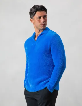 Blue Mohair Open Collar