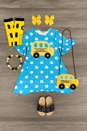 Blue Polka Dot School Bus Dress