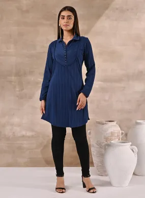 Blue Textured Full Sleeve Kurti