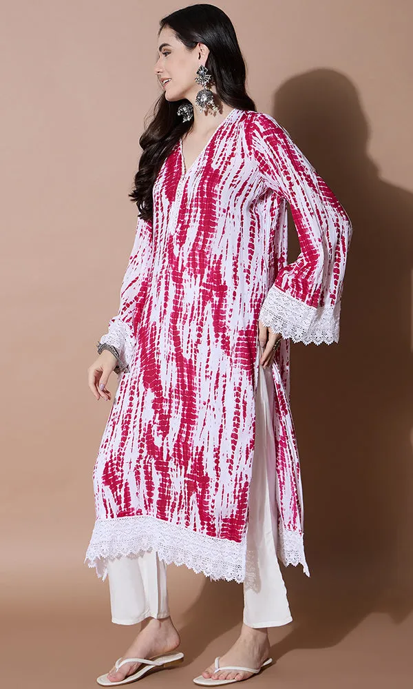 BLUSH TIE-DYE LACE KURTA