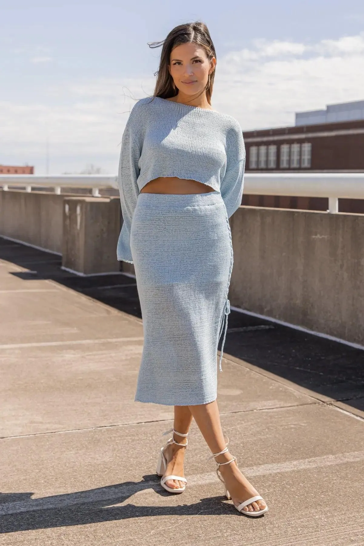 Braidy Bunch Blue Knit Top & Skirt Set - Final Sale