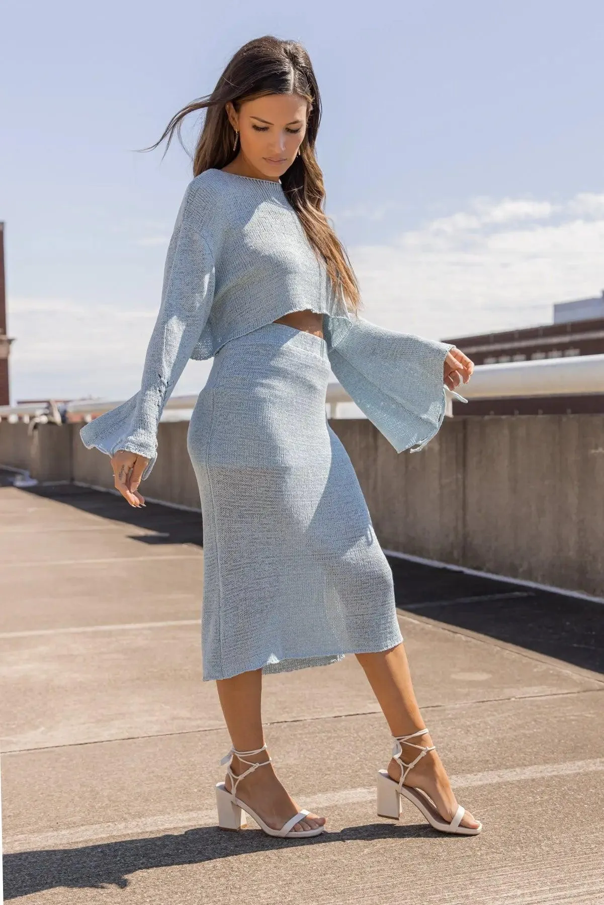 Braidy Bunch Blue Knit Top & Skirt Set - Final Sale