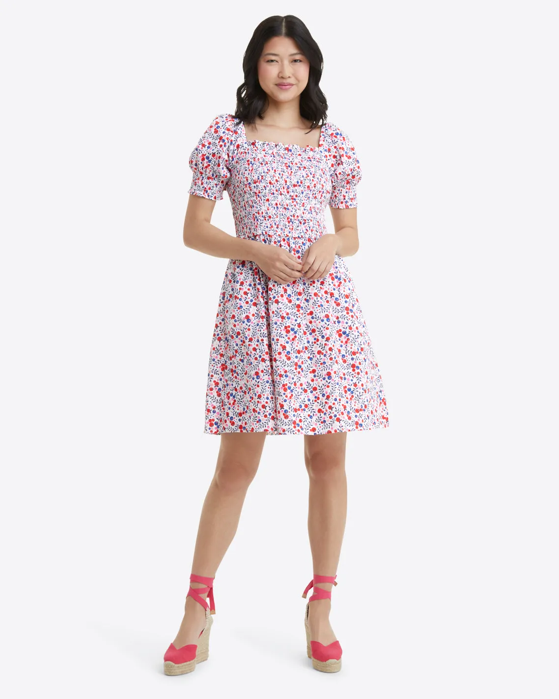 Cam Smocked Dress in Berry Print