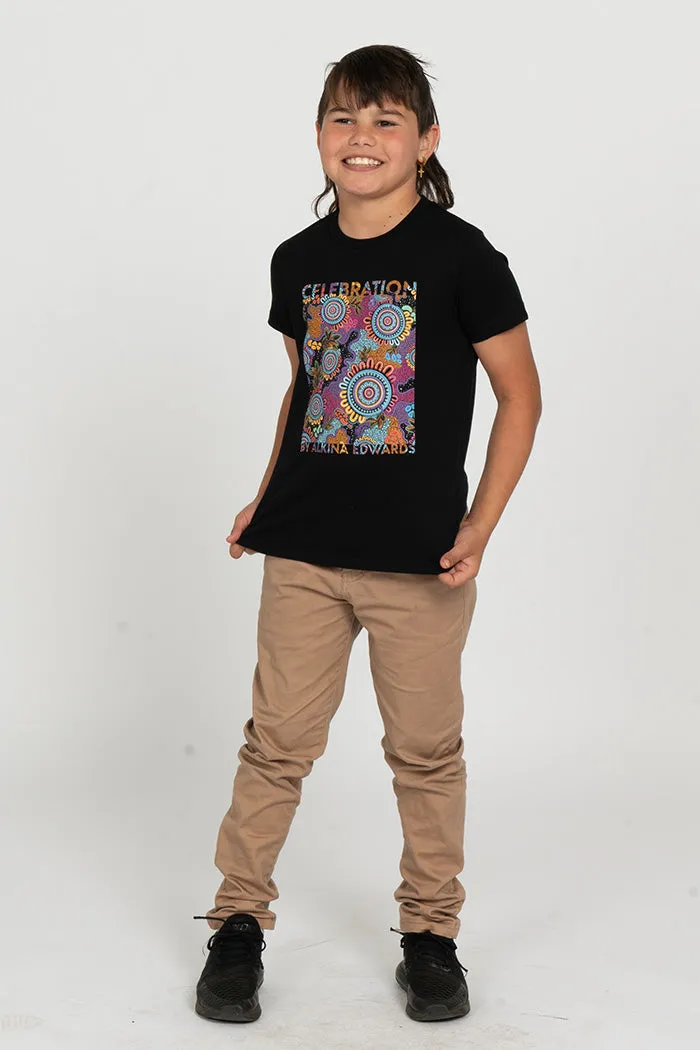 Celebration (Full Print) Black Cotton Crew Neck Kids T-Shirt