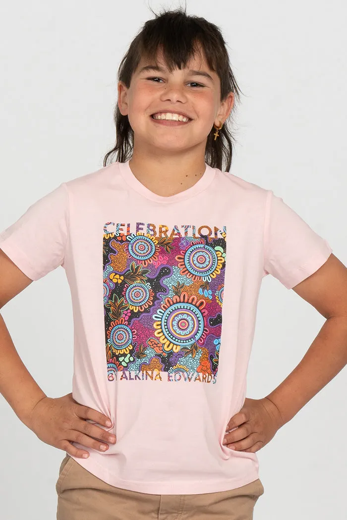 Celebration (Full Print) Pink Cotton Crew Neck Kids T-Shirt