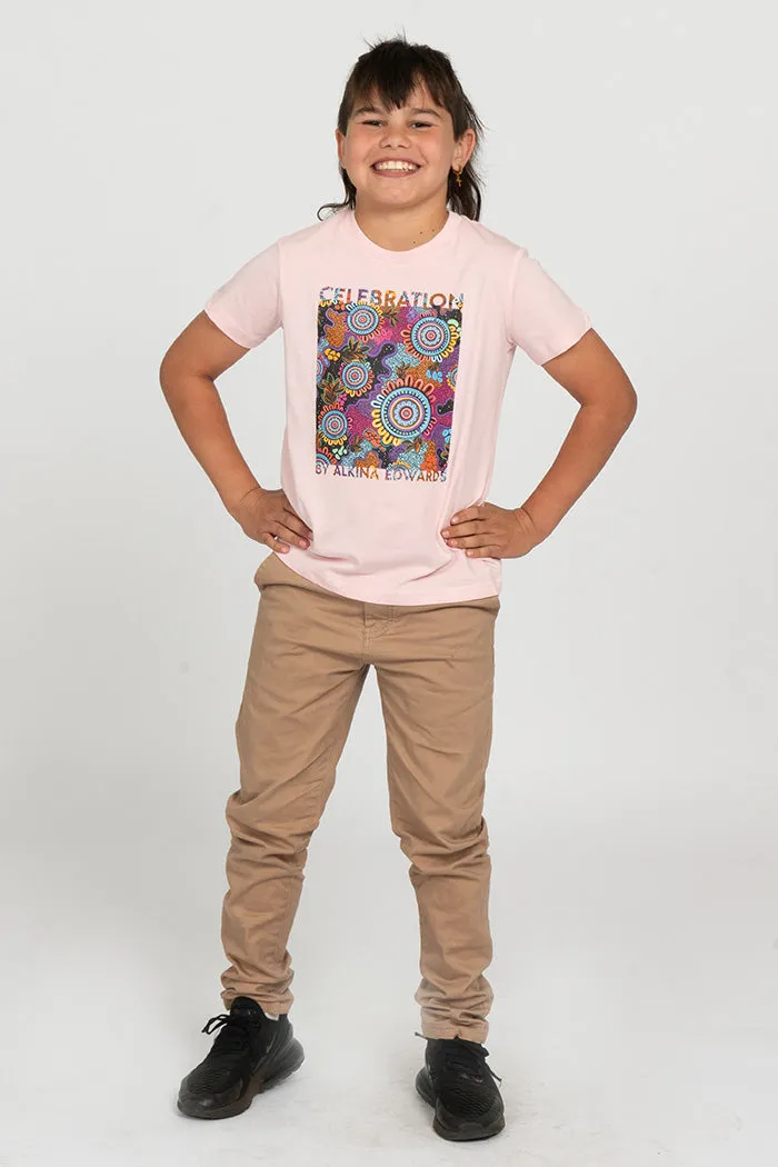 Celebration (Full Print) Pink Cotton Crew Neck Kids T-Shirt