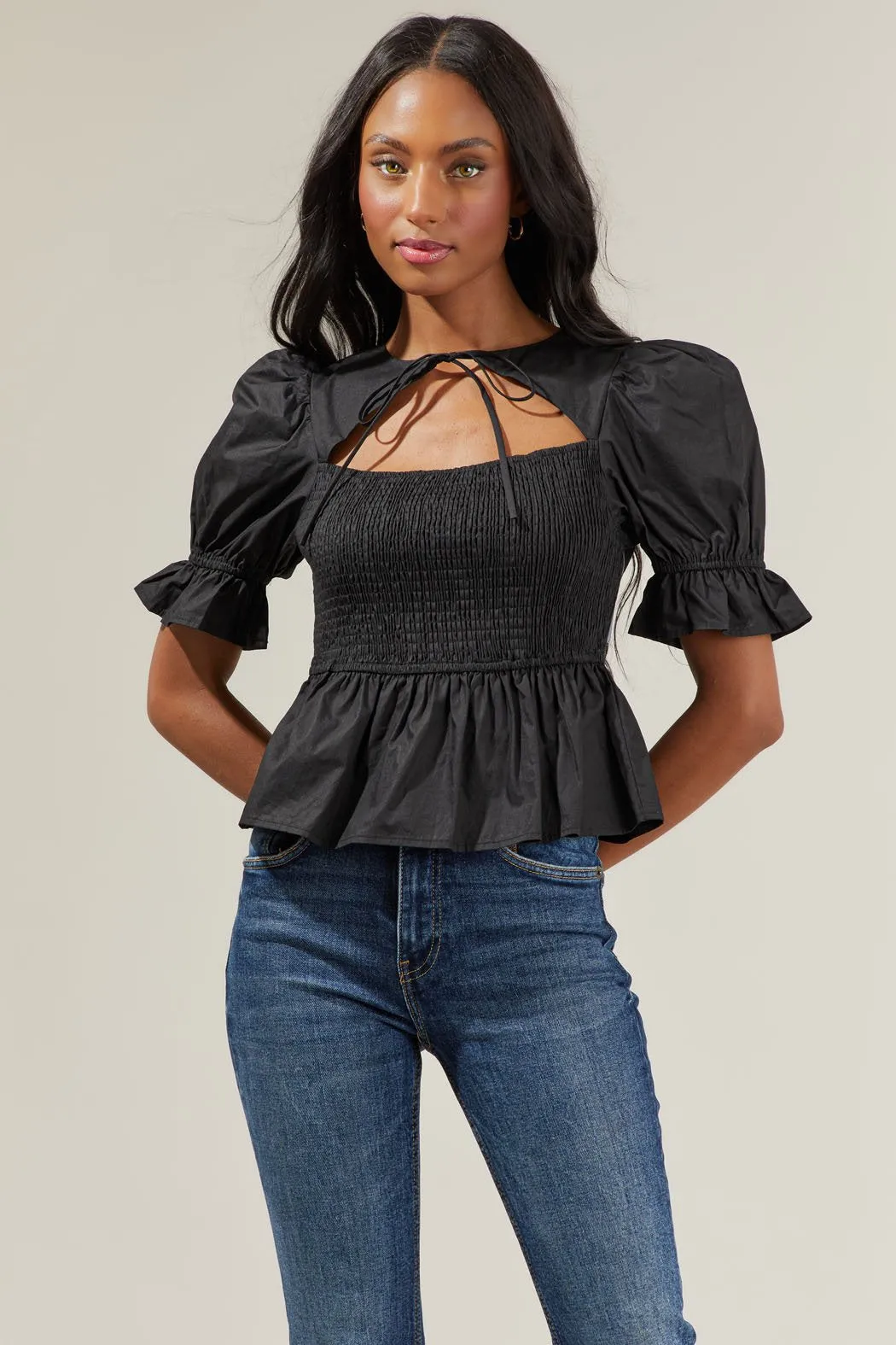 Chelsa Peplum Smocked Top