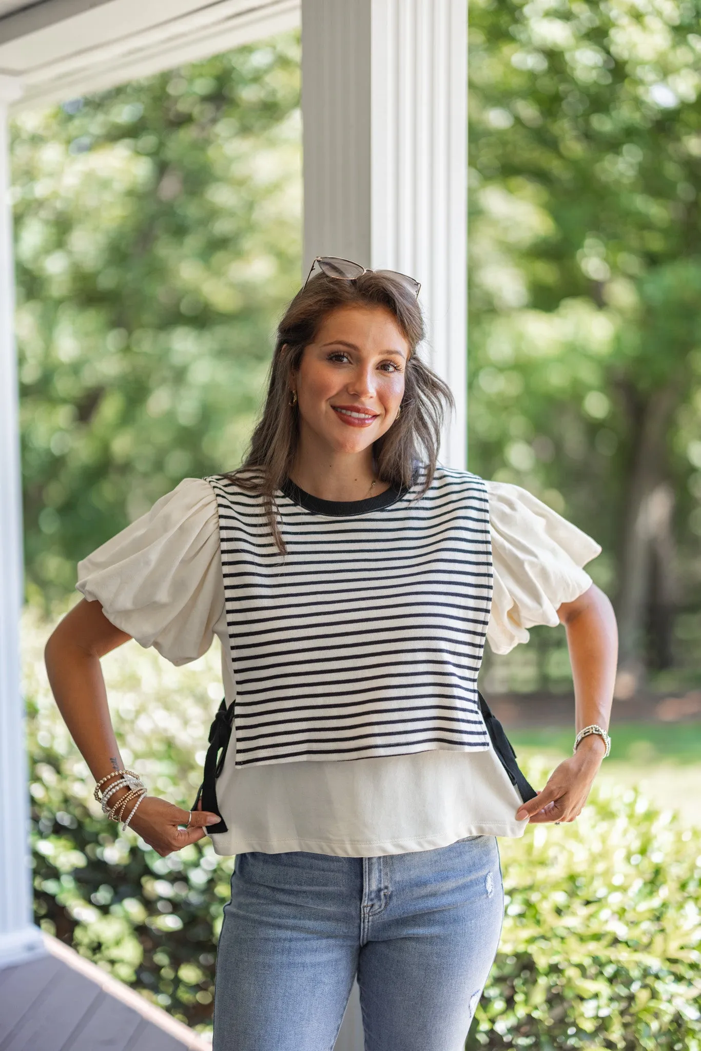 Chic Duet Black Striped Top