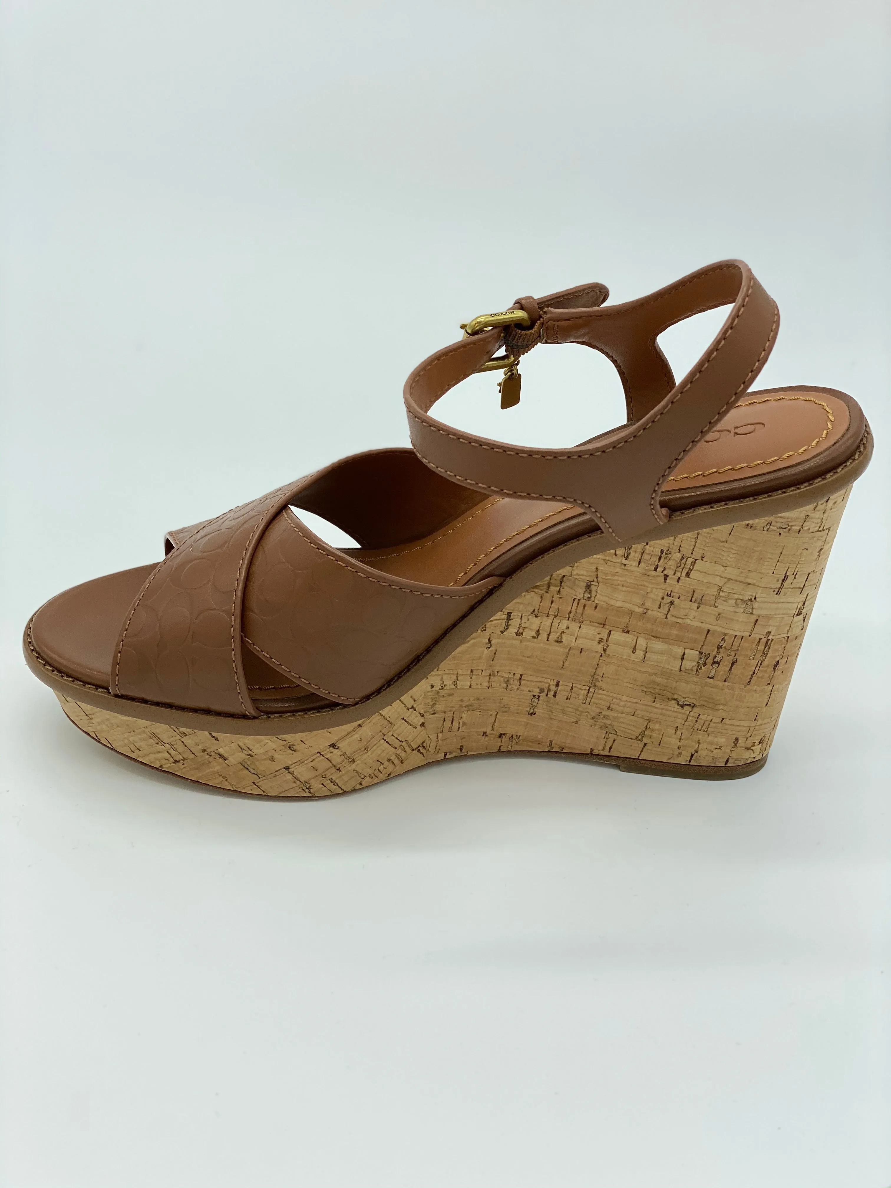 COACH - CROSS WEDGE SANDALS SIGNATURE COACH LOGO **FREE SHIPPING**