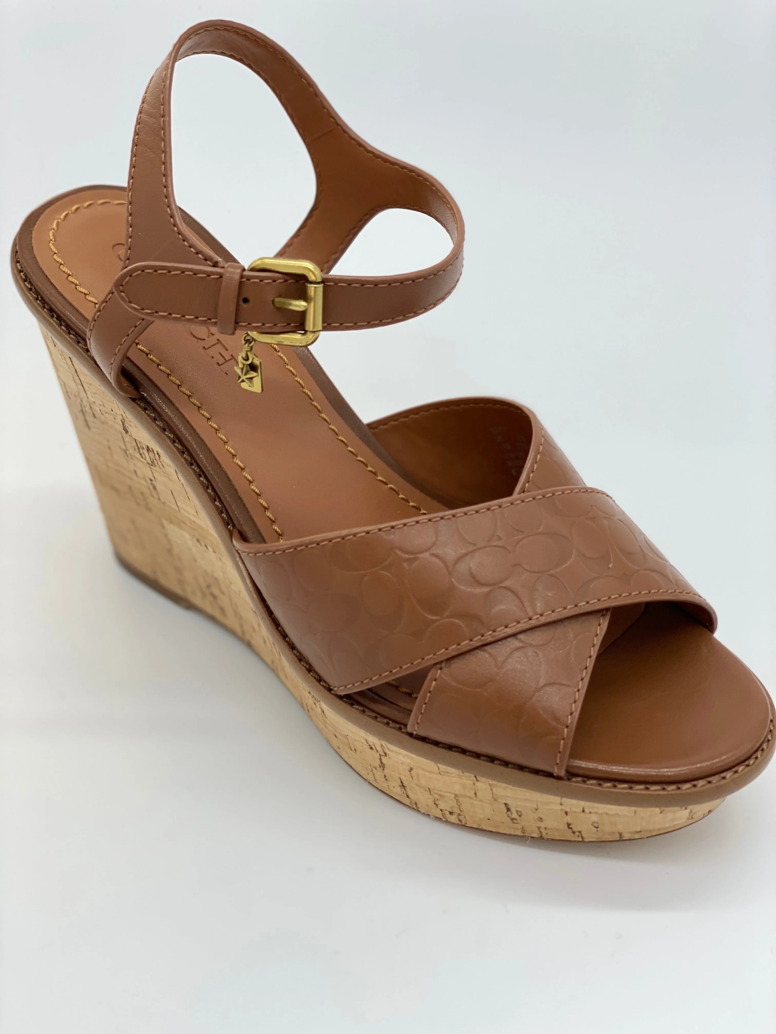 COACH - CROSS WEDGE SANDALS SIGNATURE COACH LOGO **FREE SHIPPING**