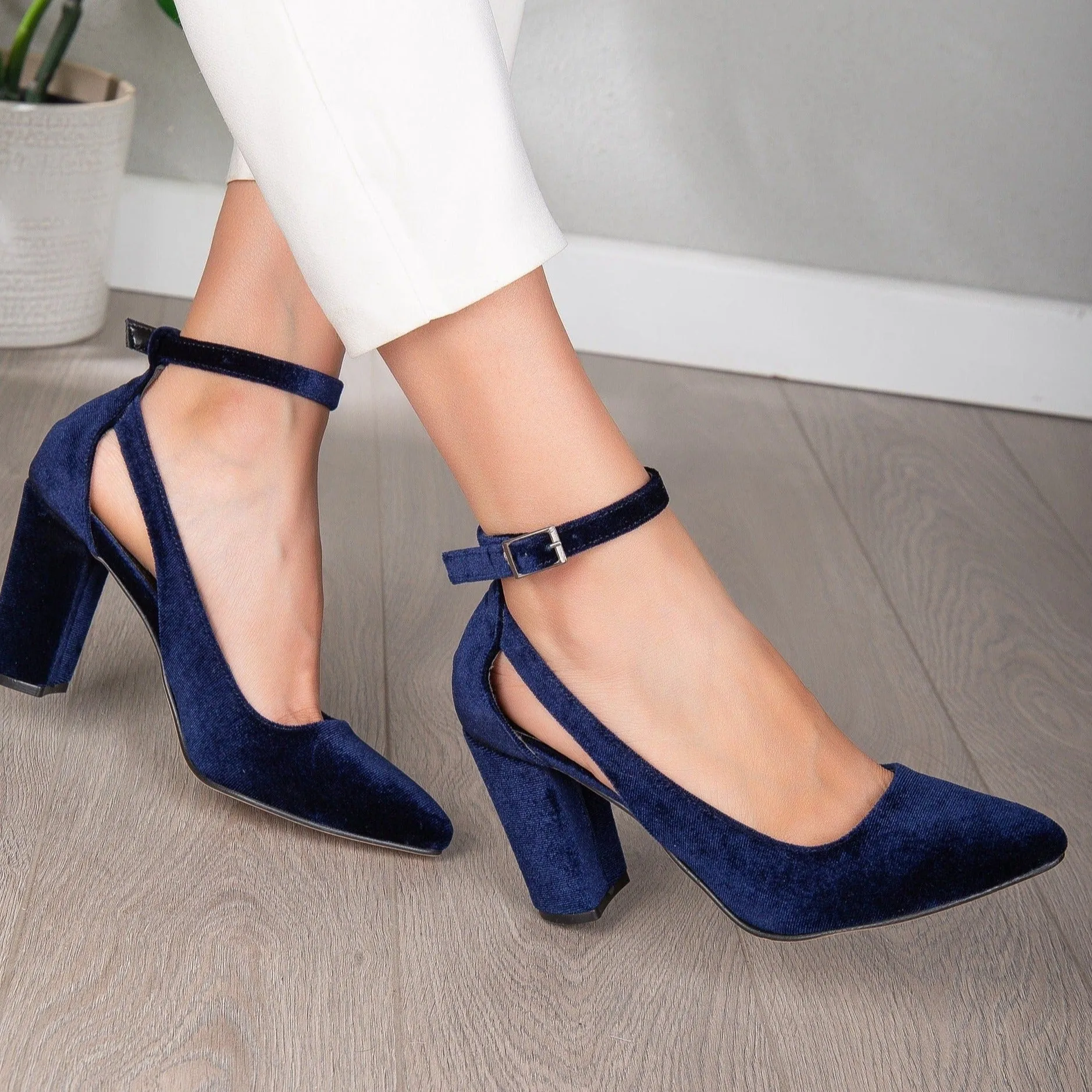 Colette - Dark Blue Velvet Shoes