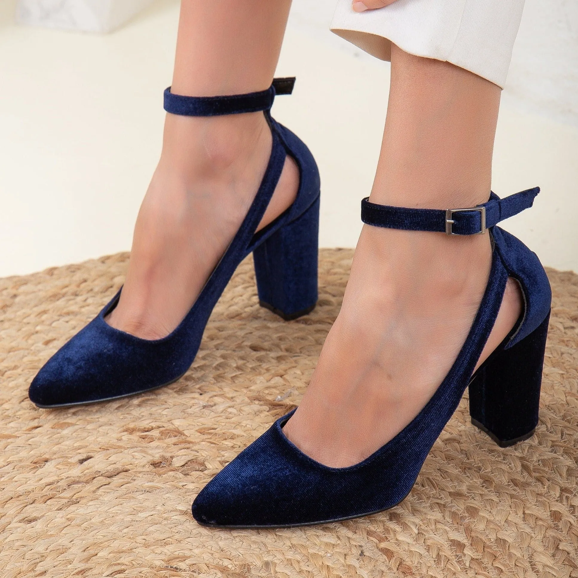 Colette - Dark Blue Velvet Shoes