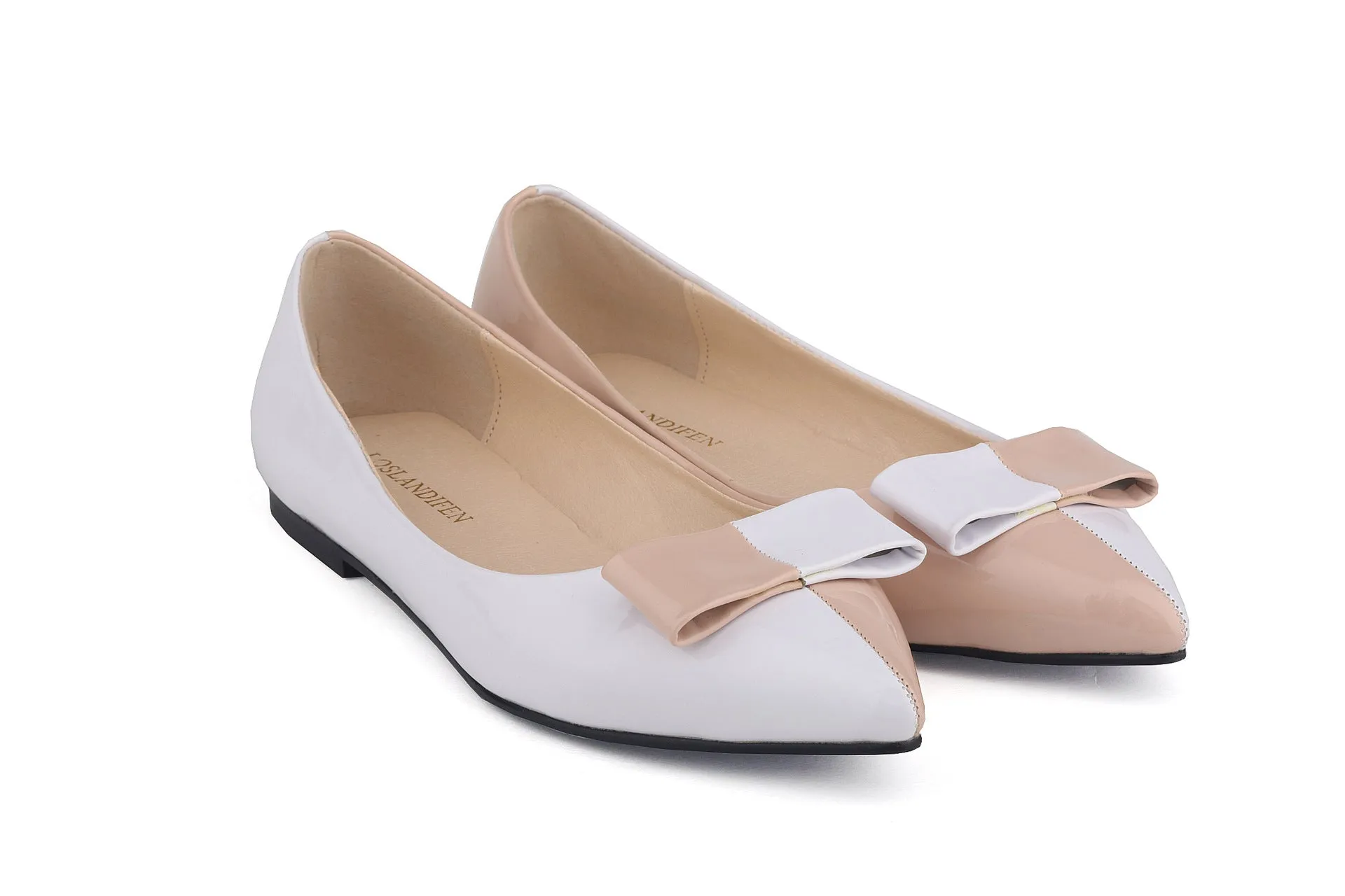 Color Matching Pointed Bowknot Flats