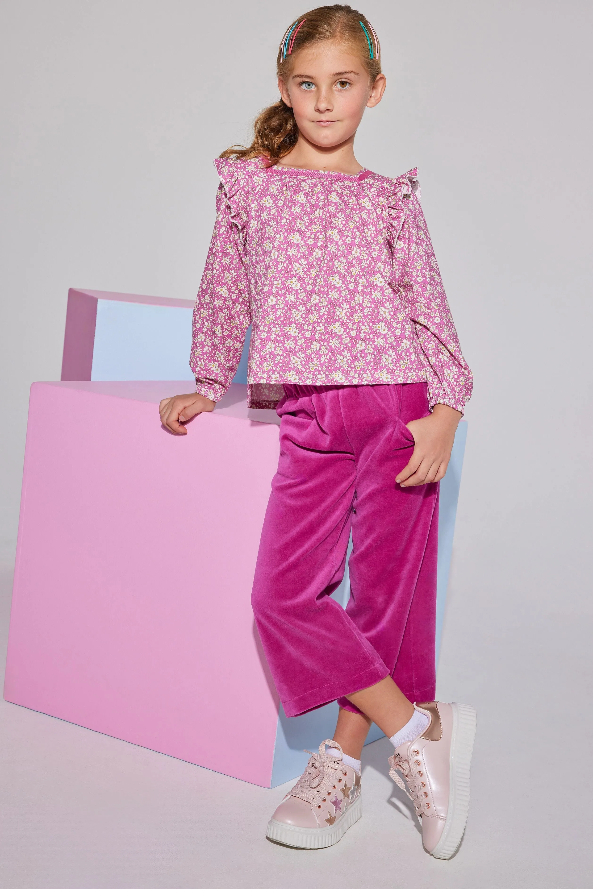 Cropped Palazzo Pants- Magenta Velour