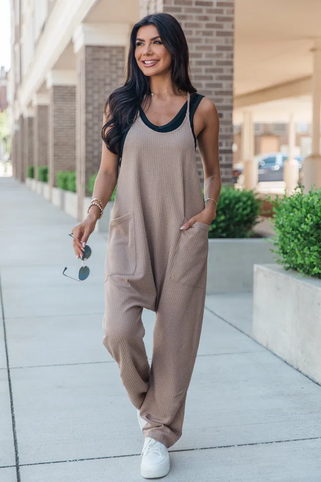 Day In The Life Taupe Waffle Knit Jumpsuit DOORBUSTER