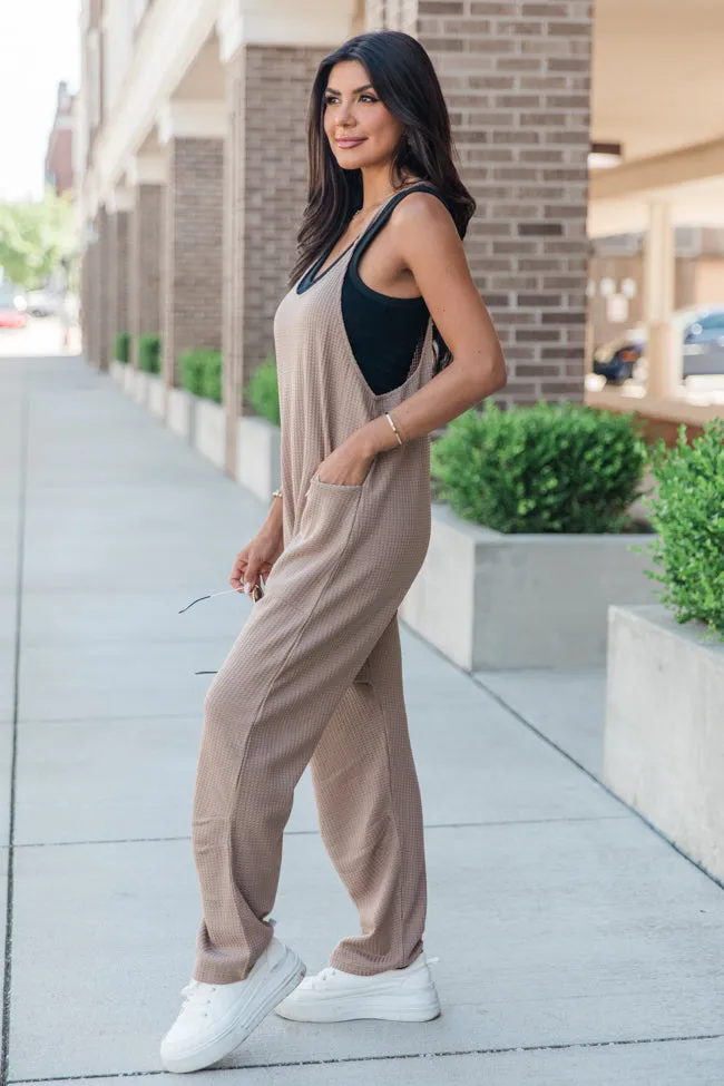 Day In The Life Taupe Waffle Knit Jumpsuit DOORBUSTER