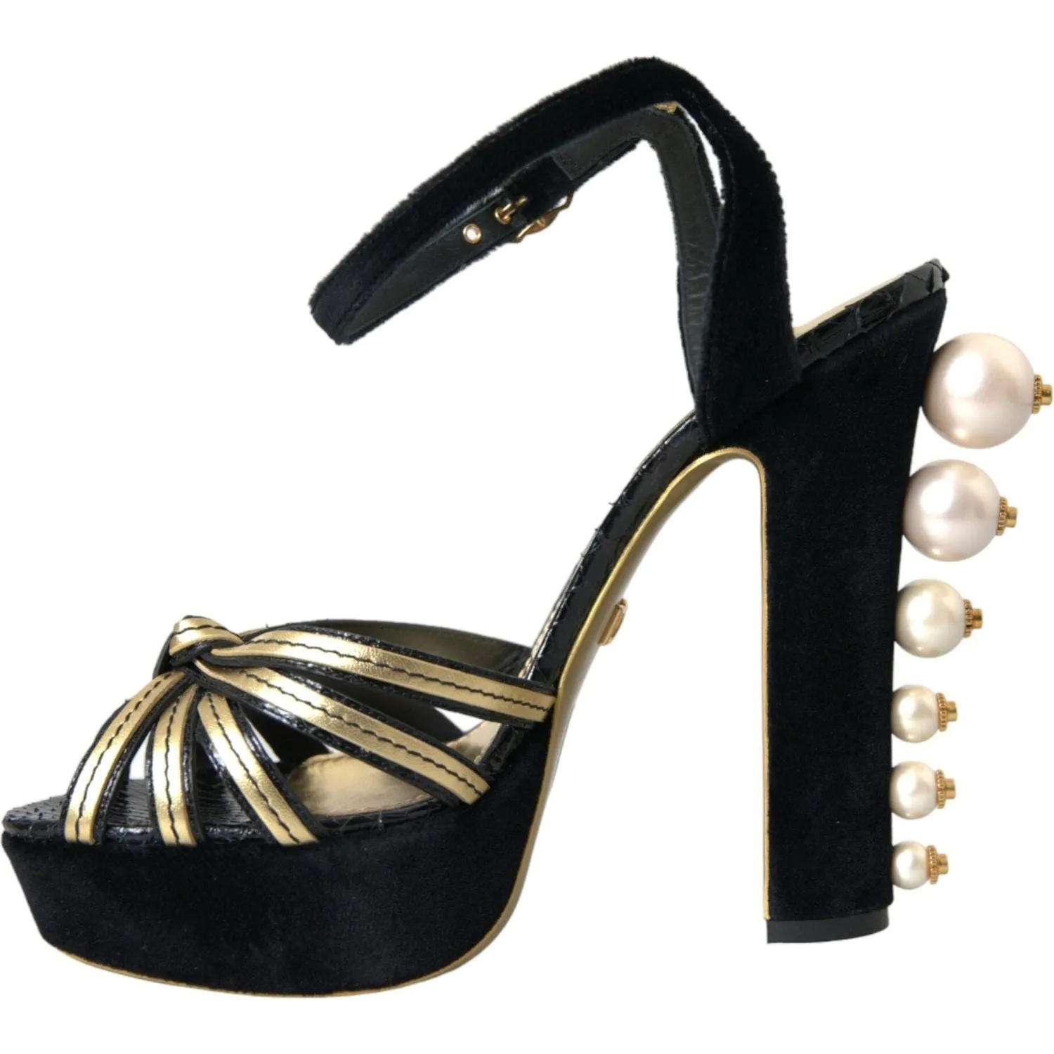 Dolce & Gabbana Black Gold Embellished Heels Sandals Shoes