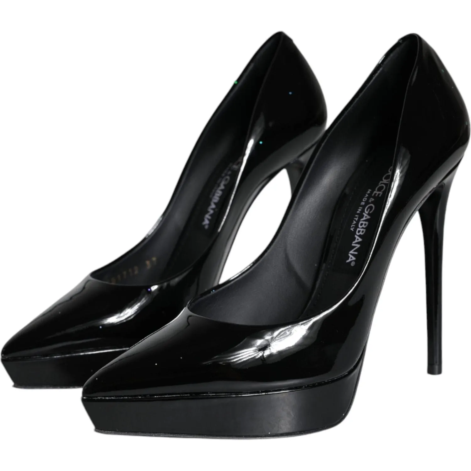 Dolce & Gabbana Black Leather Platform Heels Pumps Shoes