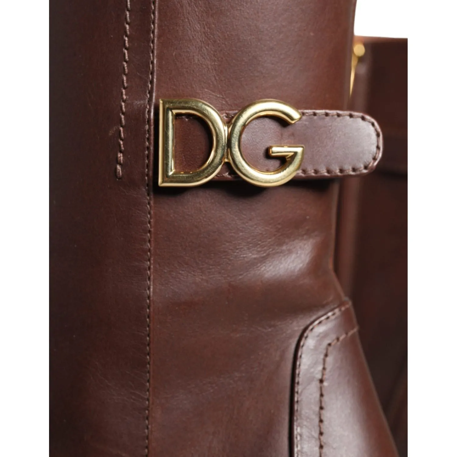 Dolce & Gabbana Brown Leather Heels Mid Calf Boots Shoes